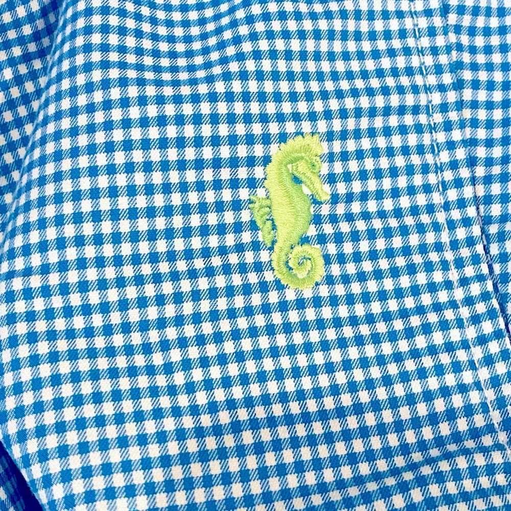 J.Crew Blue White Gingham Lime Green Embroidered Seahorse Pants Lightweight 8 - Picture 5 of 8